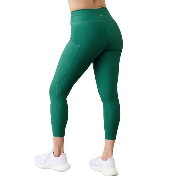 Athleta Interval Stash 7/8 Leggings Sz S TALL New $109 Trillium Green High Rise - Picture 2 of 9